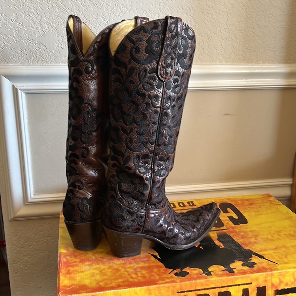 Corral LD Choc Black Tall Floral Lace Embroidery Boots - Picture 15 of 16